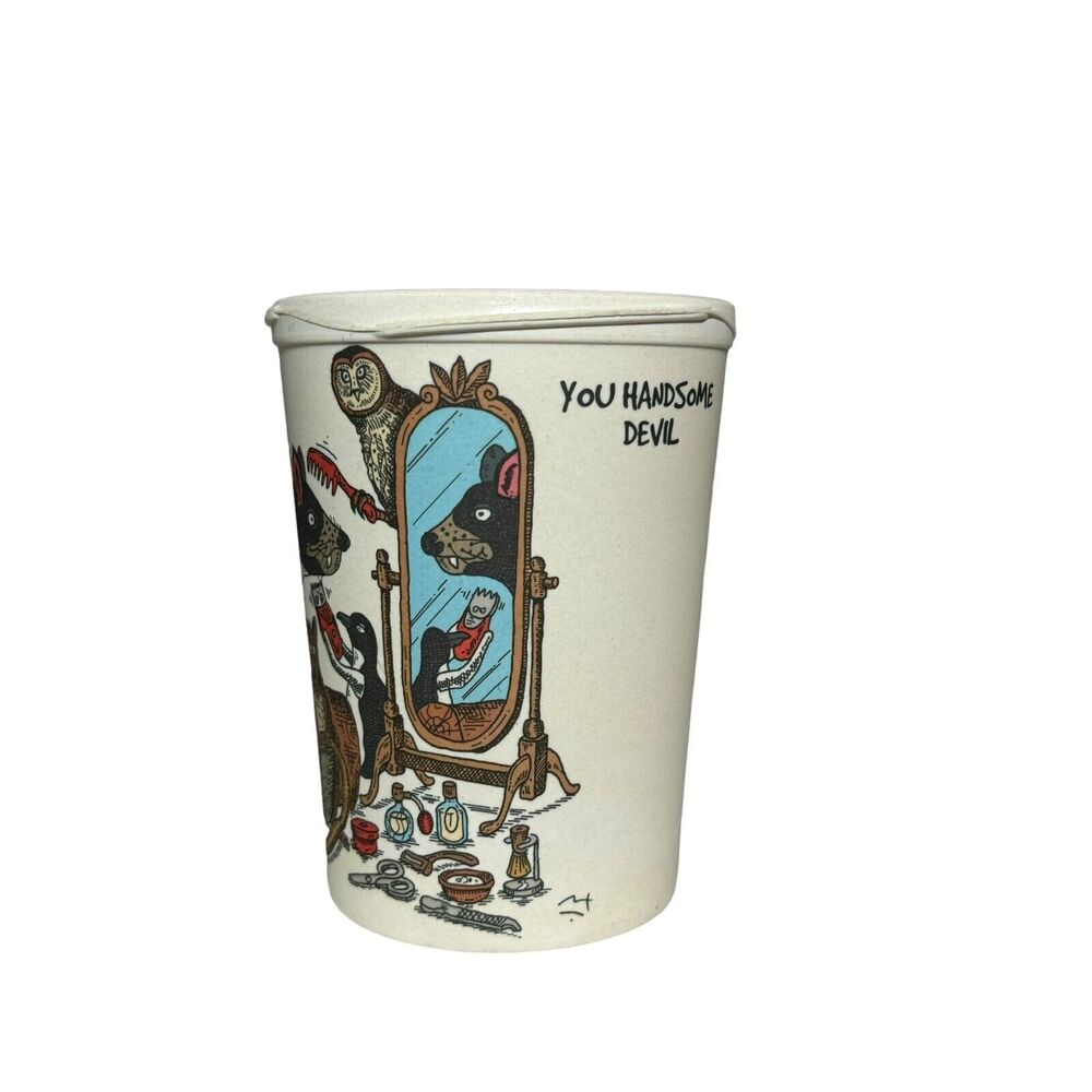 Squidinki Eco-Bamboo Fibre Keep Cups Tasmanian Devil Kookaburra 2 Cups 1 Lid - Picture 4 of 9